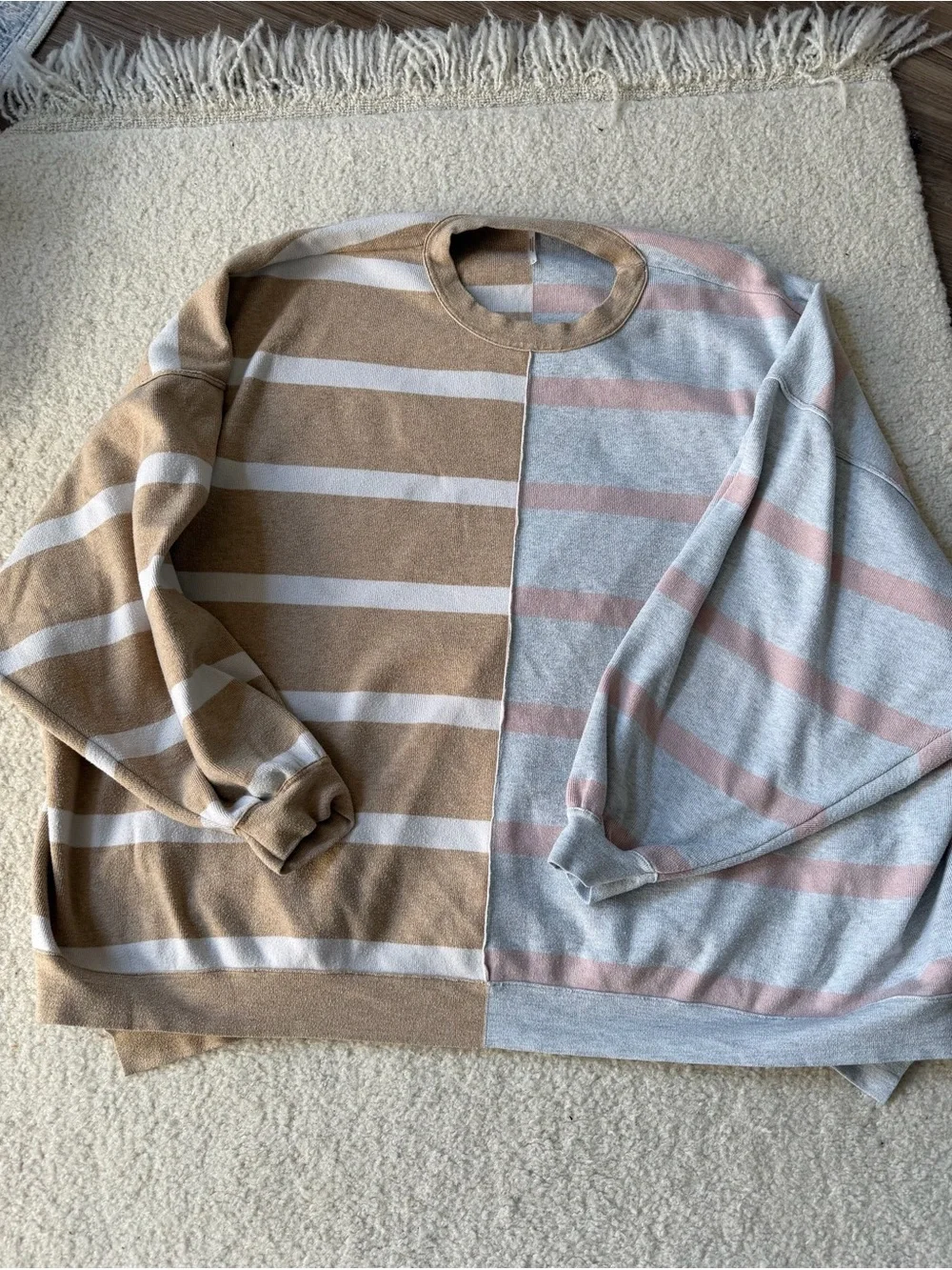 Free People Uptown Stripe Pullover Sweater Large L Camel Pink Gray